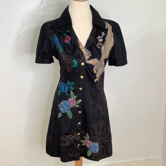 COOGI Eagle and Roses V-neck embellished fitted dress Size L EUC - Picture 15 of 16